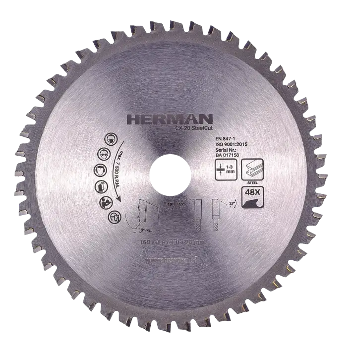 Fűrészlap körfűrészbe HERMAN CX-20 SteelCut 160x1,6/1,0x20mm|48 fogú