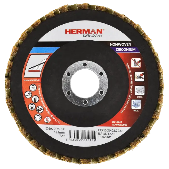 Kombinált lamellás tárcsa HERMAN LWR-10 Area ZirTex 125mm | coarse | P60