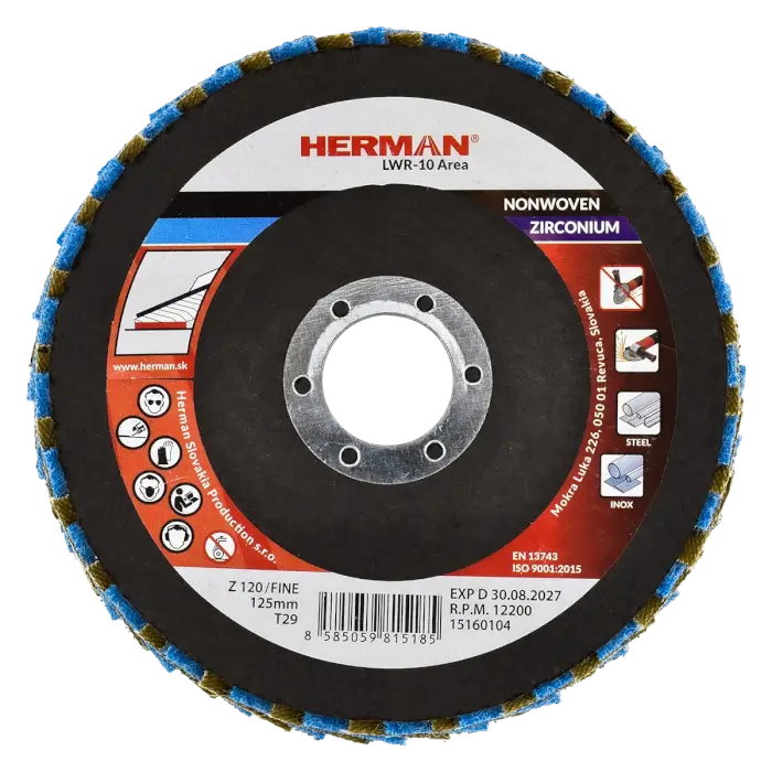 Kombinált lamellás tárcsa HERMAN LWR-10 Area ZirTex 125mm | fine | P120