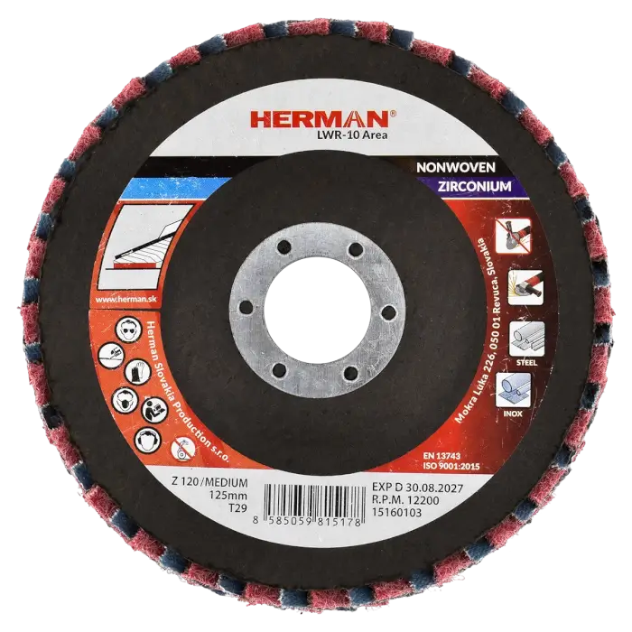 Kombinált lamellás tárcsa HERMAN LWR-10 Area ZirTex 125mm | medium | P120