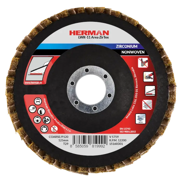 Kombinált lamellás tárcsa HERMAN LWR-11 Area ZirTex 125mm | Zirconia | coarse / P120