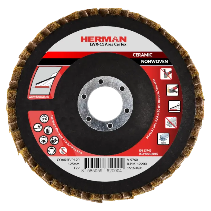 Kombinált lamellás tárcsa HERMAN LWX-11 Area CerTex 125mm | ceramic | coarse / P120
