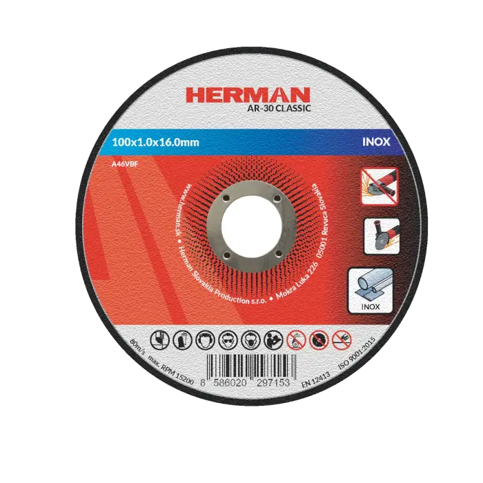 Vágótárcsa HERMAN AR-30 Classic|Rozsdamentes acélhoz 100x1,0x16,0mm|Süllyesztett középrész nélkül|TIPUS 41