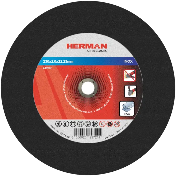 Vágótárcsa HERMAN AR-30 Classic|Rozsdamentes acélhoz 230x2,0x22,23mm|Süllyesztett középrész nélkül|TIPUS 41