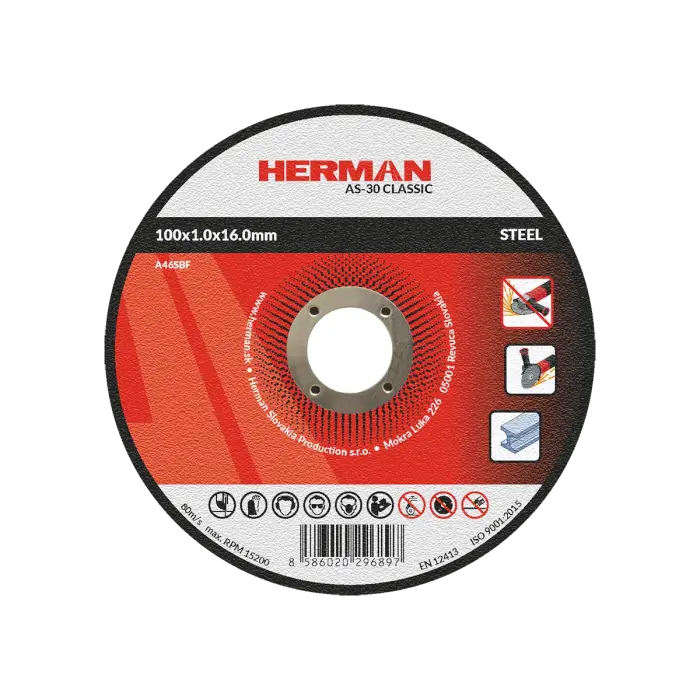 Vágótárcsa HERMAN AS-30 Classic|Acélhoz 100x1,0x16,0mm|Süllyesztett középrész nélkül|TIPUS 41
