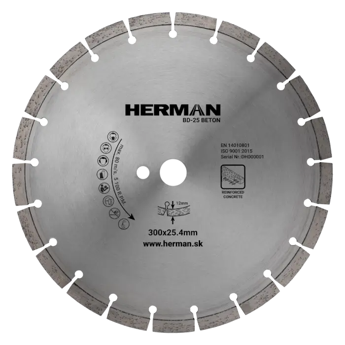 Gyémánt tárcsa HERMAN BD-25 Beton 300x25,4mm | H=12mm