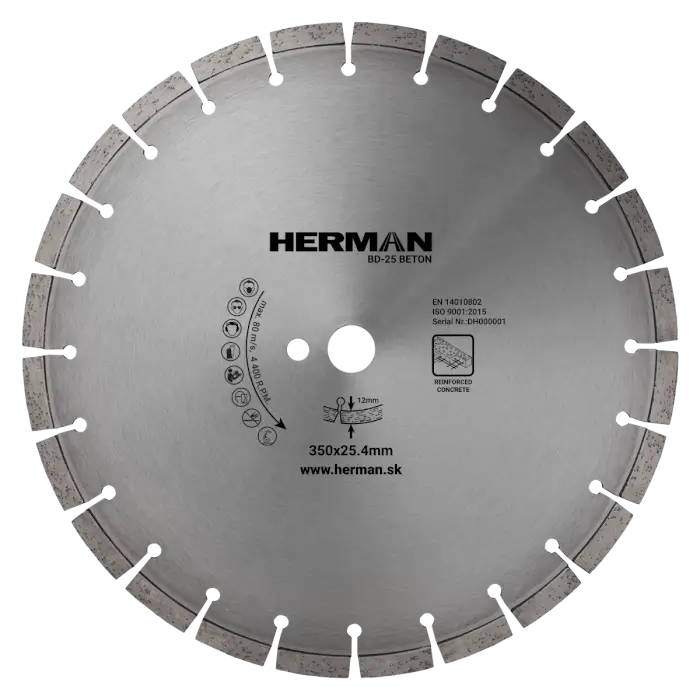 Gyémánt tárcsa HERMAN BD-25 Beton 350x25,4mm | H=12mm