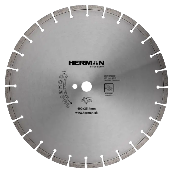 Gyémánt tárcsa HERMAN BD-25 Beton 400x25,4mm | H=12mm