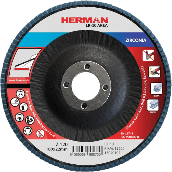 Lamellás csiszolótárcsa HERMAN LR-10 Area 100mm|P120|zirconia