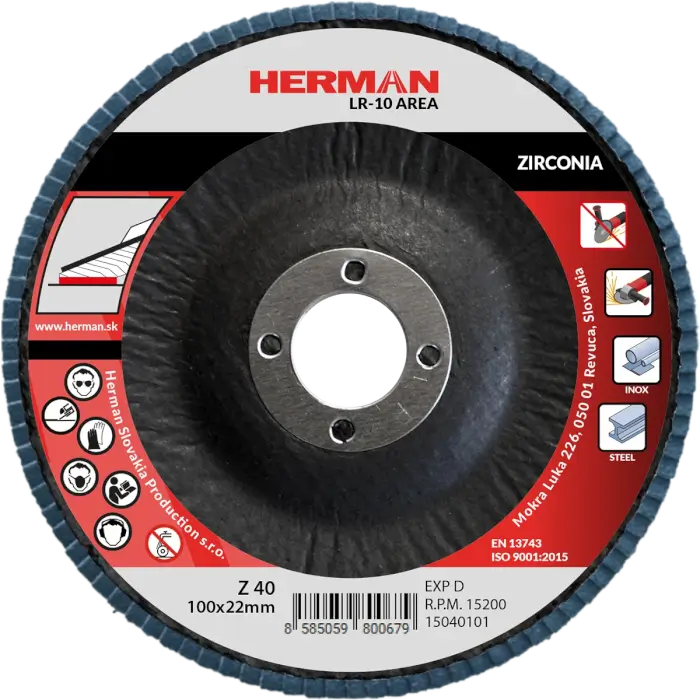 Lamellás csiszolótárcsa HERMAN LR-10 Area 100mm|P40|zirconia