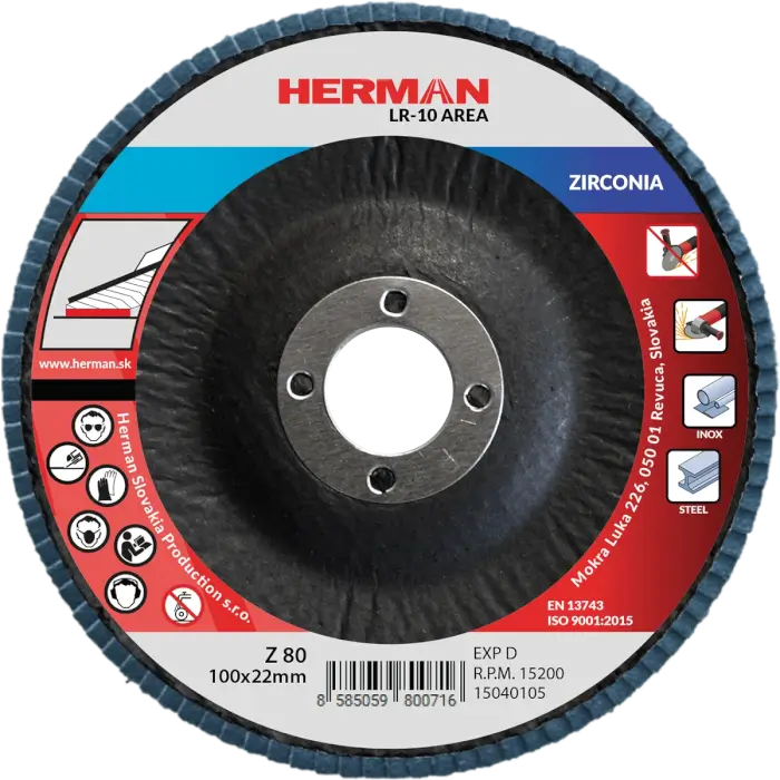 Lamellás csiszolótárcsa HERMAN LR-10 Area 100mm|P80|zirconia