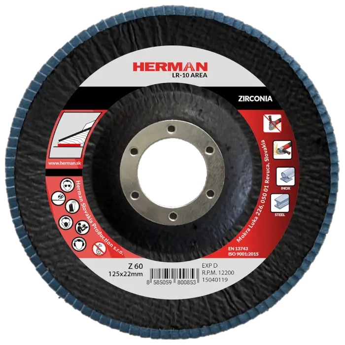 Lamellás csiszolótárcsa HERMAN LR-10 Area 125mm|P60|zirconia