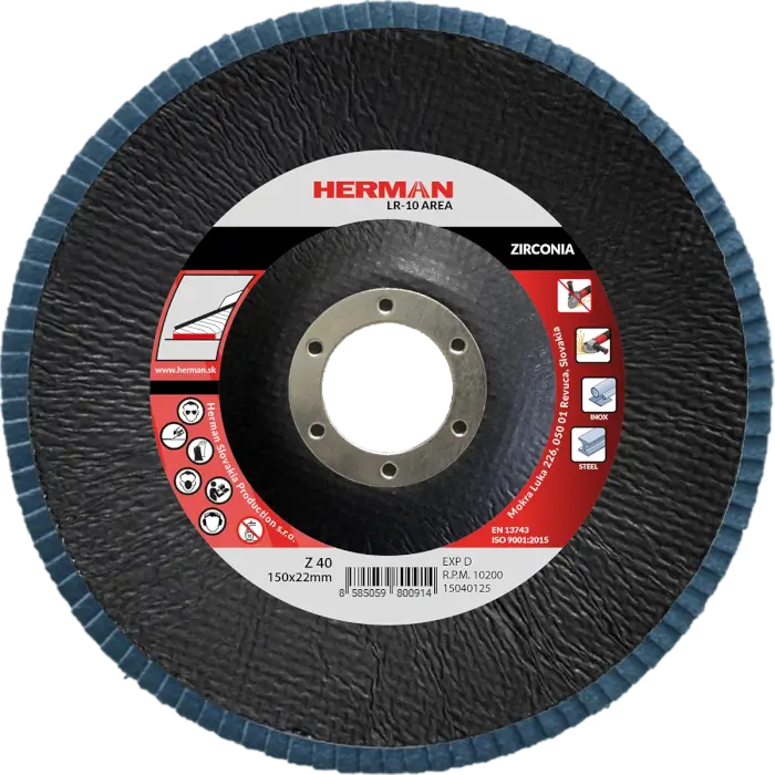 Lamellás csiszolótárcsa HERMAN LR-10 Area 150mm|P40|zirconia