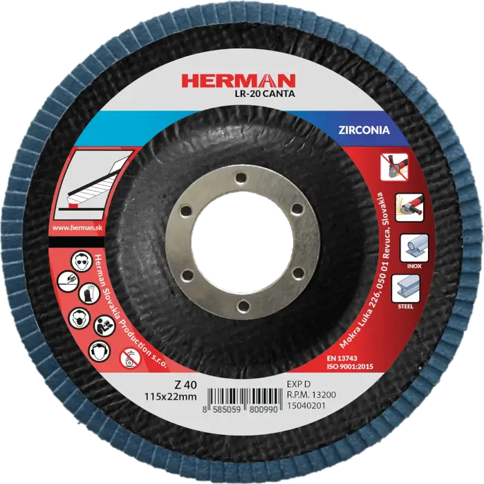 Lamellás csiszolótárcsa HERMAN LR-20 Canta 115mm|P40|zirconia