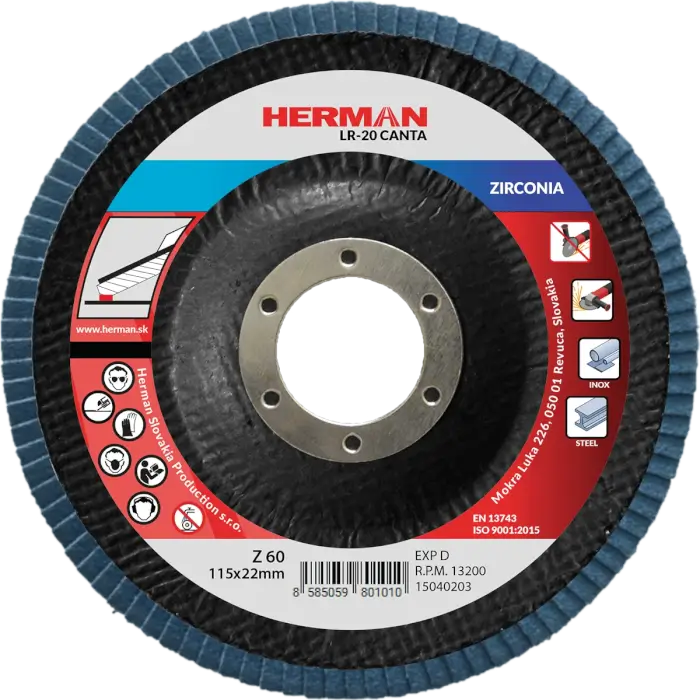 Lamellás csiszolótárcsa HERMAN LR-20 Canta 115mm|P60|zirconia