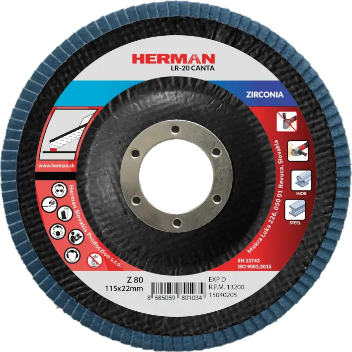 Lamellás csiszolótárcsa HERMAN LR-20 Canta 115mm|P80|zirconia