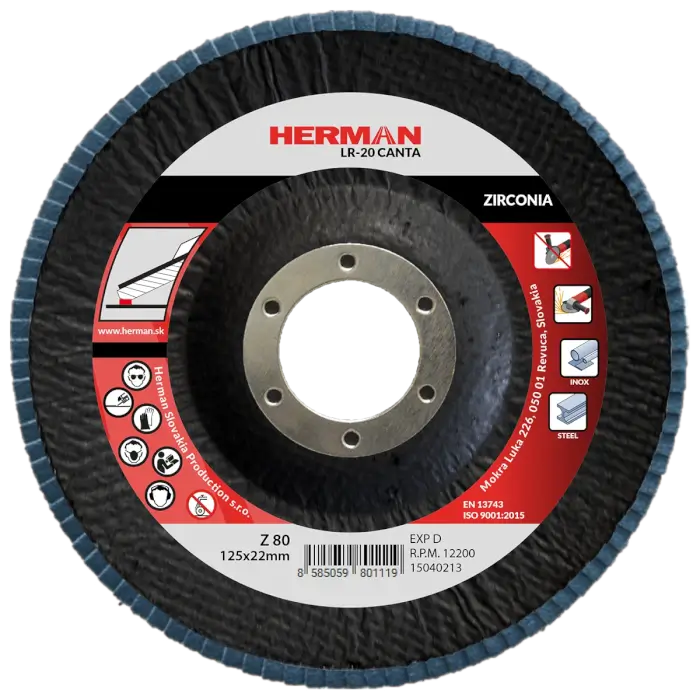 Lamellás csiszolótárcsa HERMAN LR-20 Canta 125mm|P80|zirconia