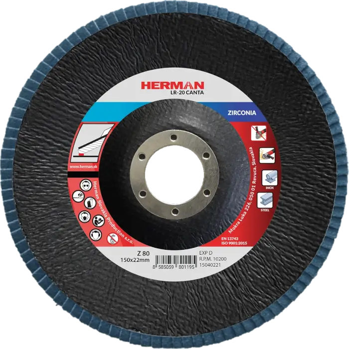 Lamellás csiszolótárcsa HERMAN LR-20 Canta 150mm|P80|zirconia