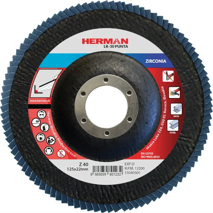 Lamellás csiszolótárcsa HERMAN LR-30 Punta 125mm|P40|zirconia