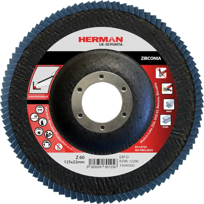 Lamellás csiszolótárcsa HERMAN LR-30 Punta 125mm|P60|zirconia