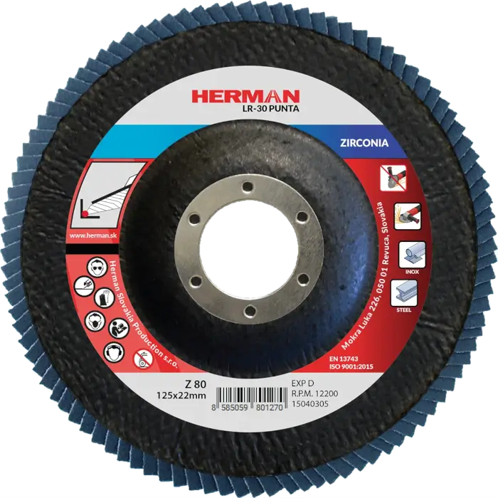 Lamellás csiszolótárcsa HERMAN LR-30 Punta 125mm|P80|zirconia