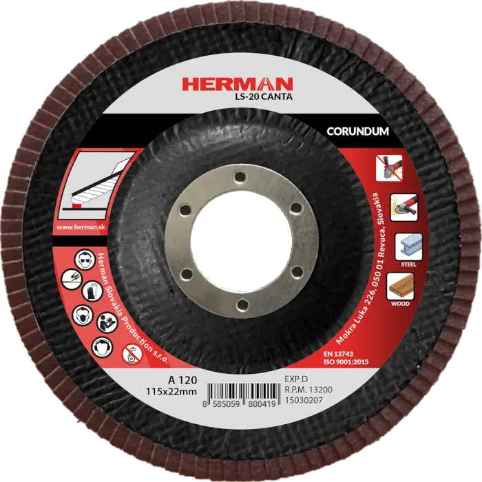 Lamellás csiszolótárcsa HERMAN LS-20 Canta 115mm|P120|corundum