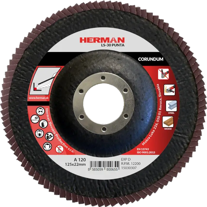 Lamellás csiszolótárcsa HERMAN LS-30 Punta 125mm|P120|corundum