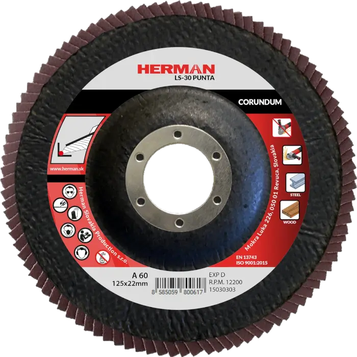 Lamellás csiszolótárcsa HERMAN LS-30 Punta 125mm|P60|corundum
