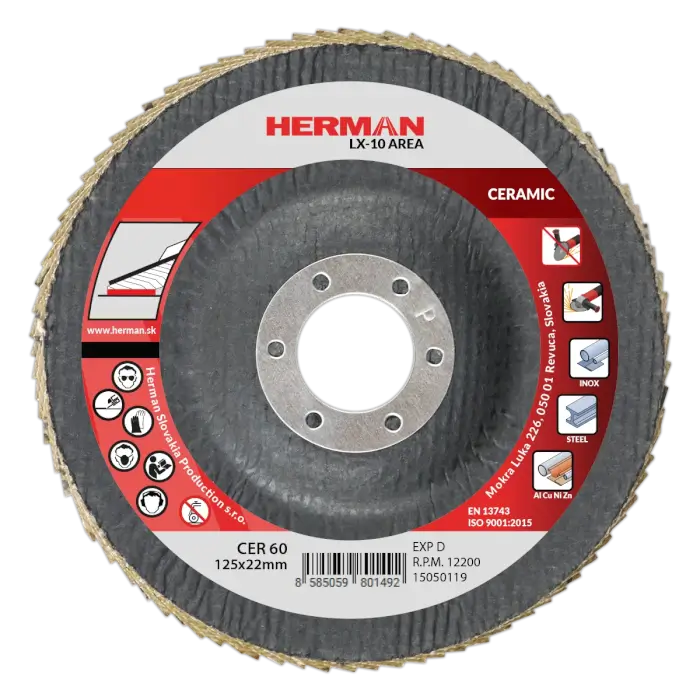 Lamellás csiszolótárcsa HERMAN LX-10 Area 125mm|P60|ceramic