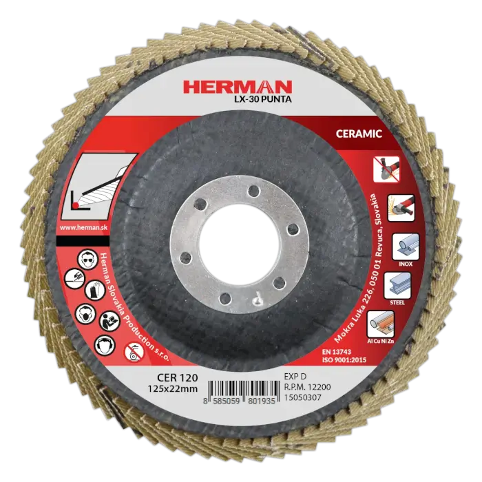 Lamellás csiszolótárcsa HERMAN LX-30 Punta 125mm|P120|ceramic