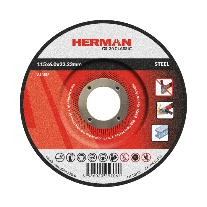 Csiszolótárcsa HERMAN GS-30 Classic|Acélhoz 115x6,0x22,23mm