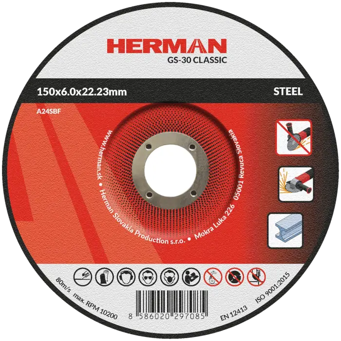 Csiszolótárcsa HERMAN GS-30 Classic|Acélhoz 150x6,0x22,23mm