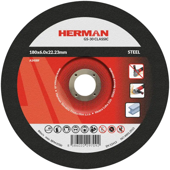 Csiszolótárcsa HERMAN GS-30 Classic|Acélhoz 180x6,0x22,23mm