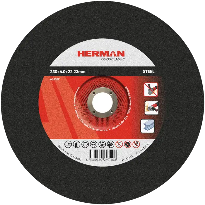 Csiszolótárcsa HERMAN GS-30 Classic|Acélhoz 230x6,0x22,23mm