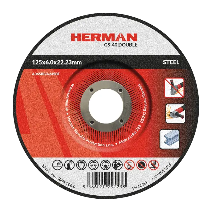 Csiszolótárcsa HERMAN GS-40 Double|Acélhoz 125x6,0x22,23mm