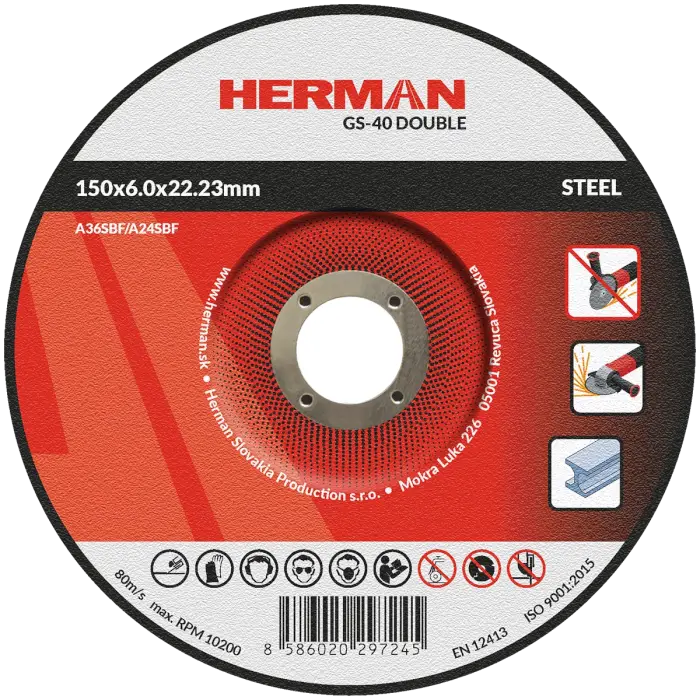 Csiszolótárcsa HERMAN GS-40 Double|Acélhoz 150x6,0x22,23mm