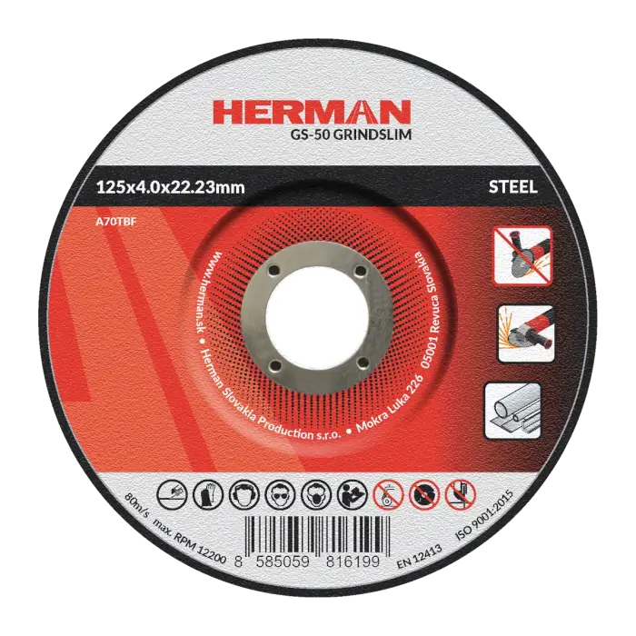 Csiszolótárcsa HERMAN GS-50 GrindSlim|Acélhoz 125x4,0x22,23mm