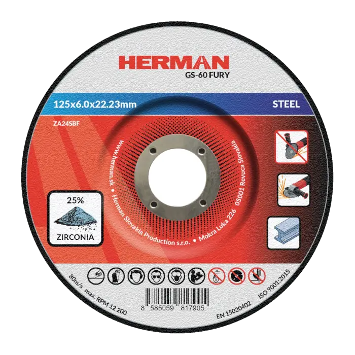 Csiszolótárcsa HERMAN GS-60 Fury | Acélhoz 125x6,0x22,23mm
