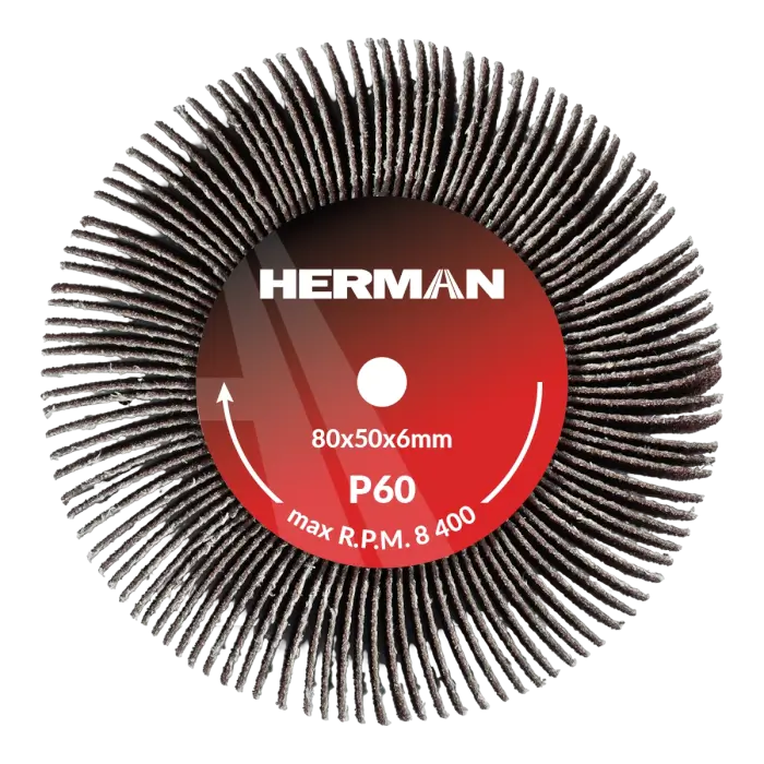 Csiszolótárcsa szárral HERMAN FWS-10/S 80x50x6mm | Corundum | P60