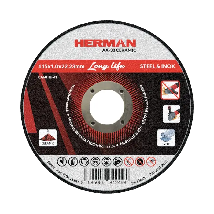 HERMAN AX-30 Ceramic | Acélhoz és rozsdamentes acélhoz 115x1,0x22,2mm | süllyesztett középrész nélkül|TYP 41