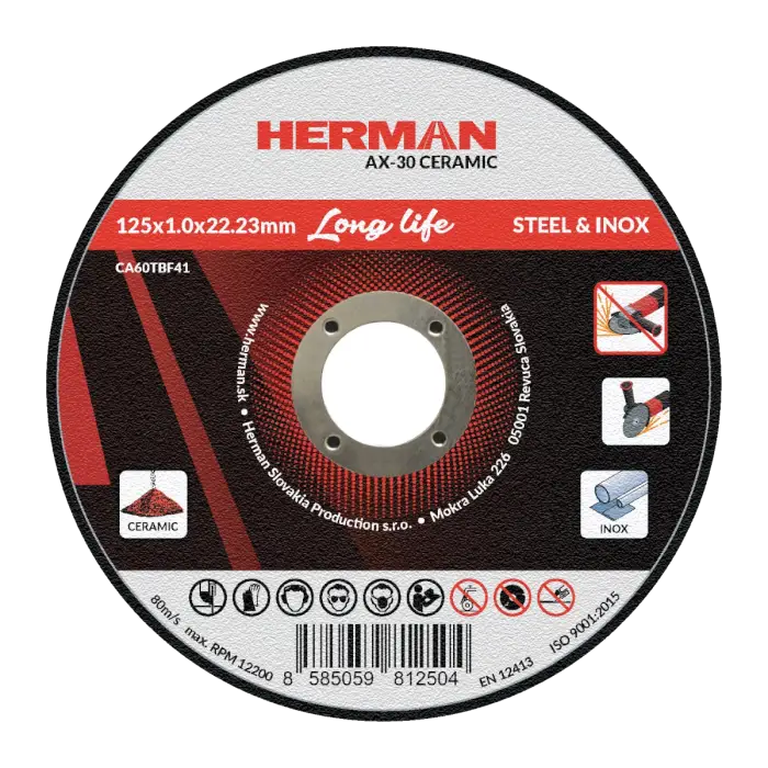 HERMAN AX-30 Ceramic | Acélhoz és rozsdamentes acélhoz 125x1,0x22,2mm | süllyesztett középrész nélkül|TYP 41