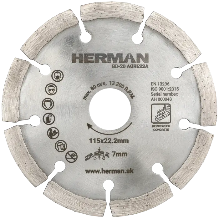Gyémánt tárcsa HERMAN BD-20 Agressa 115x22,2mm|H=7mm