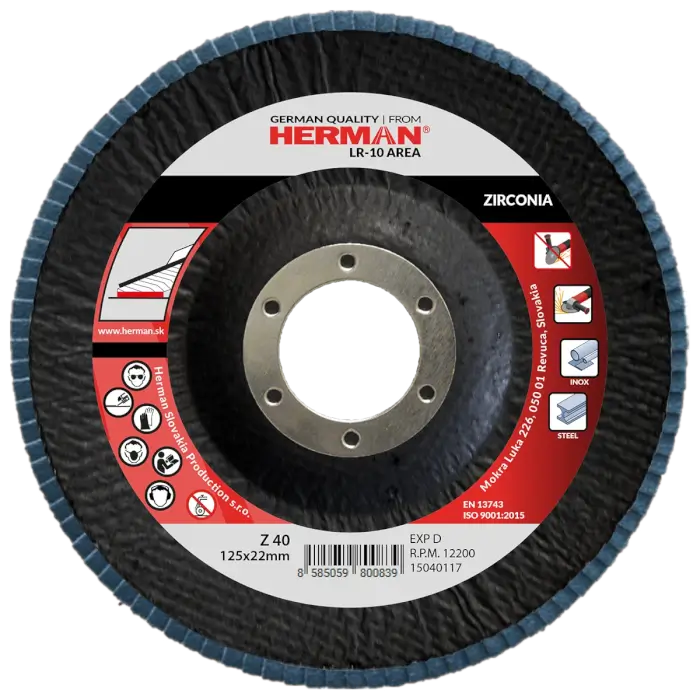 Lamellás csiszolótárcsa HERMAN LR-10 Area 125mm|P40|zirconia