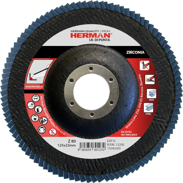 Lamellás csiszolótárcsa HERMAN LR-30 Punta 125mm|P80|zirconia