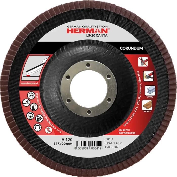 Lamellás csiszolótárcsa HERMAN LS-20 Canta 115mm|P120|corundum