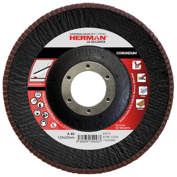 Lamellás csiszolótárcsa HERMAN LS-20 Canta 125mm|P40|corundum