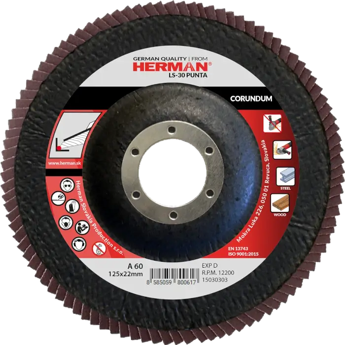 Lamellás csiszolótárcsa HERMAN LS-30 Punta 125mm|P60|corundum