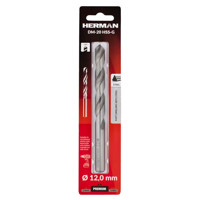 Fúró fém fúrására DIN 338 HERMAN DM-20 HSS-G 12,0x101/151mm