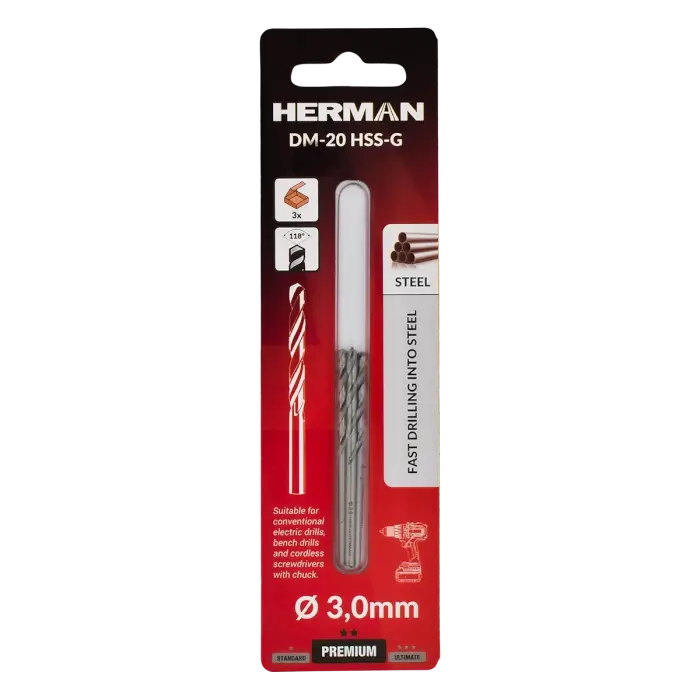 Fúró fém fúrására DIN 338 HERMAN DM-20 HSS-G 3,0x33/61mm