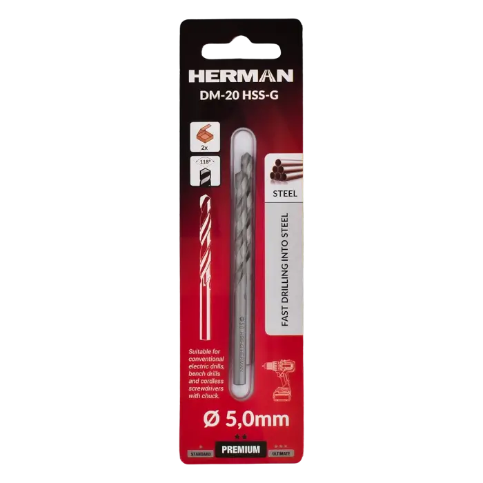 Fúró fém fúrására DIN 338 HERMAN DM-20 HSS-G 5,0x52/86mm